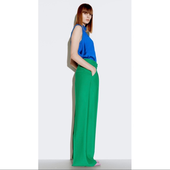 NWT Zara HIGH COLLAR BLUE SATIN EFFECT TOP - Picture 7 of 11